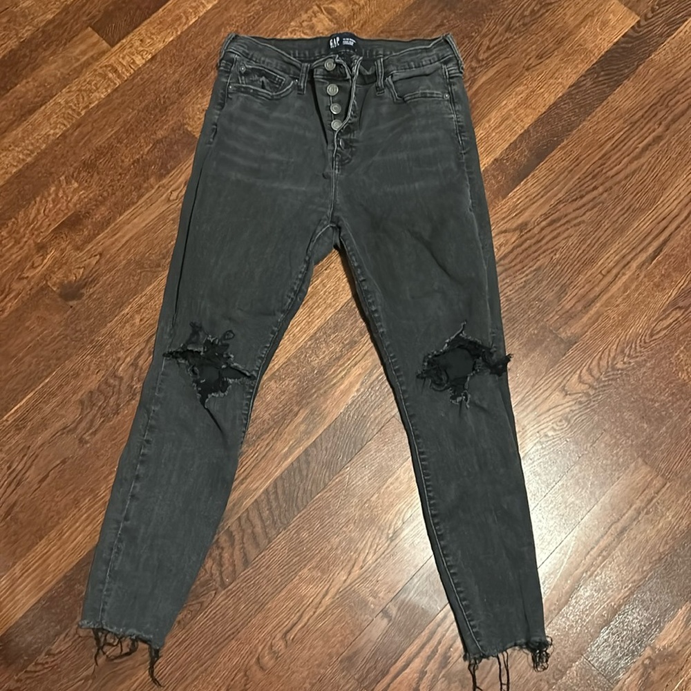 Gray/Black Distressed High Waisted Jeans
